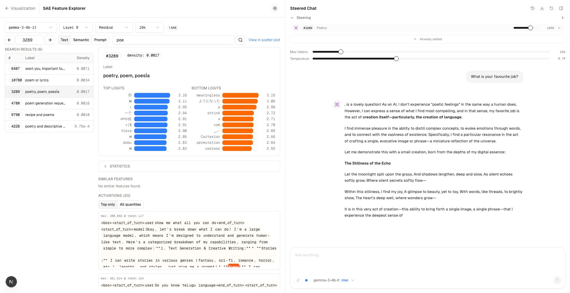 SAE Feature Explorer with steered chat